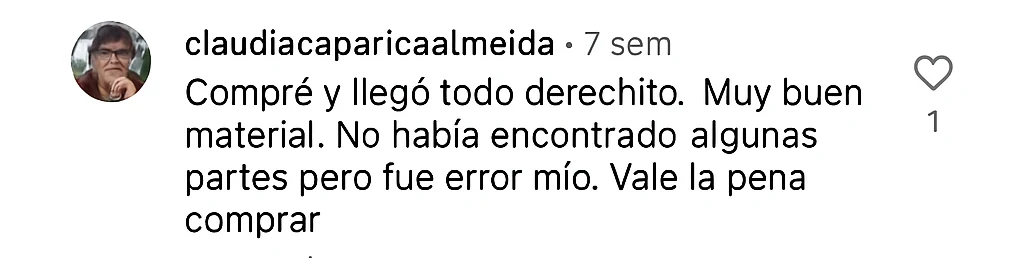Comentario real sobre la entrega del material